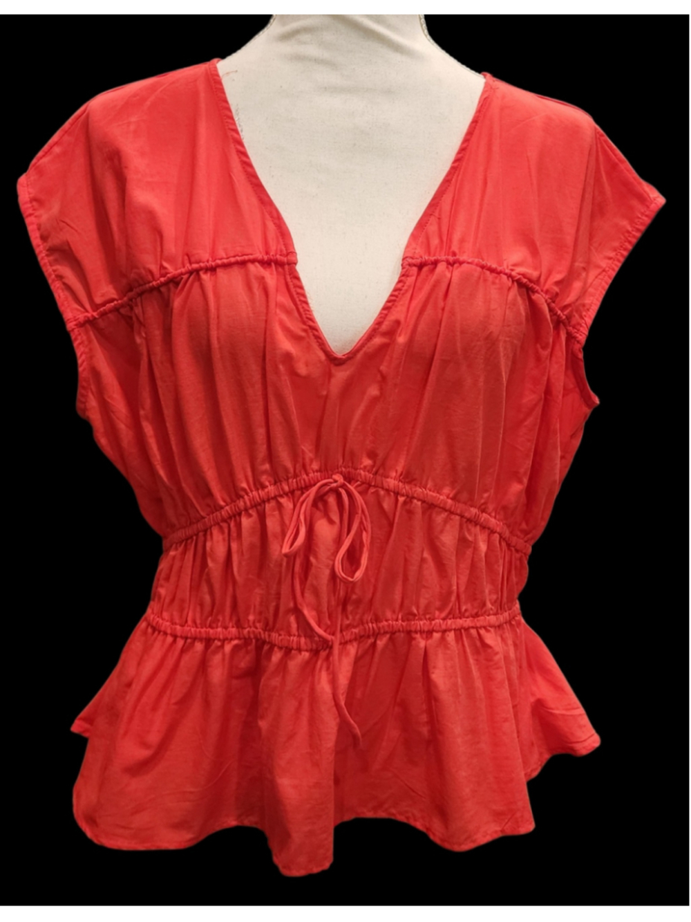 Calypso St. Barth Red 100% Cotton Peplum Smocked Blouse Top M V-Neck NWOT